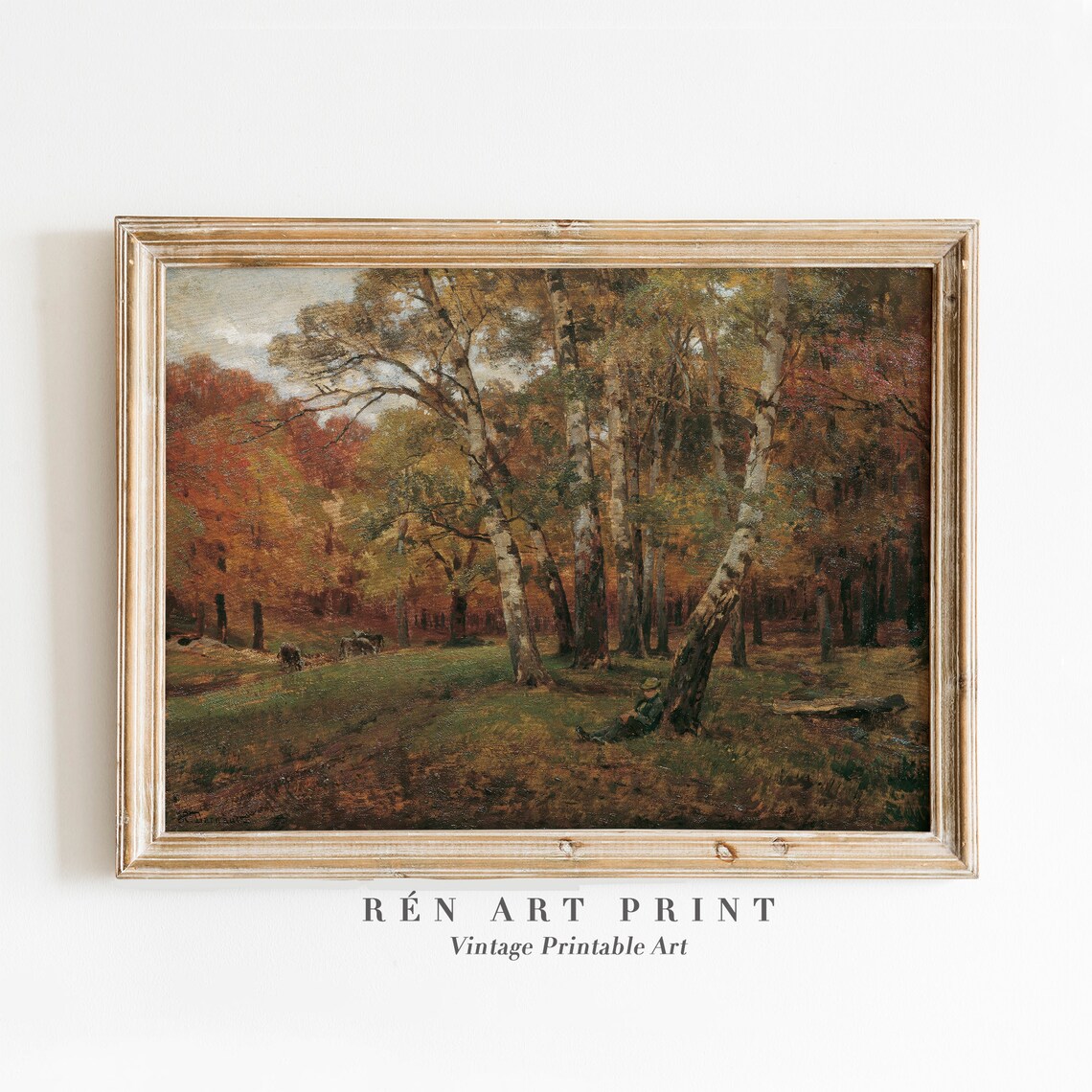 Antique Autumn Landscape Art Print, Farmhouse Vintage