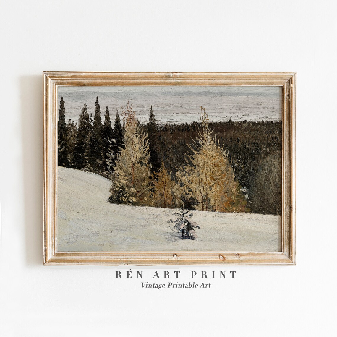 Vintage Winter Landscape Art Print, Rustic Holiday Decor