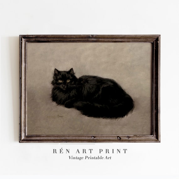 Vintage Black Cat Halloween Dark Academia Art Print