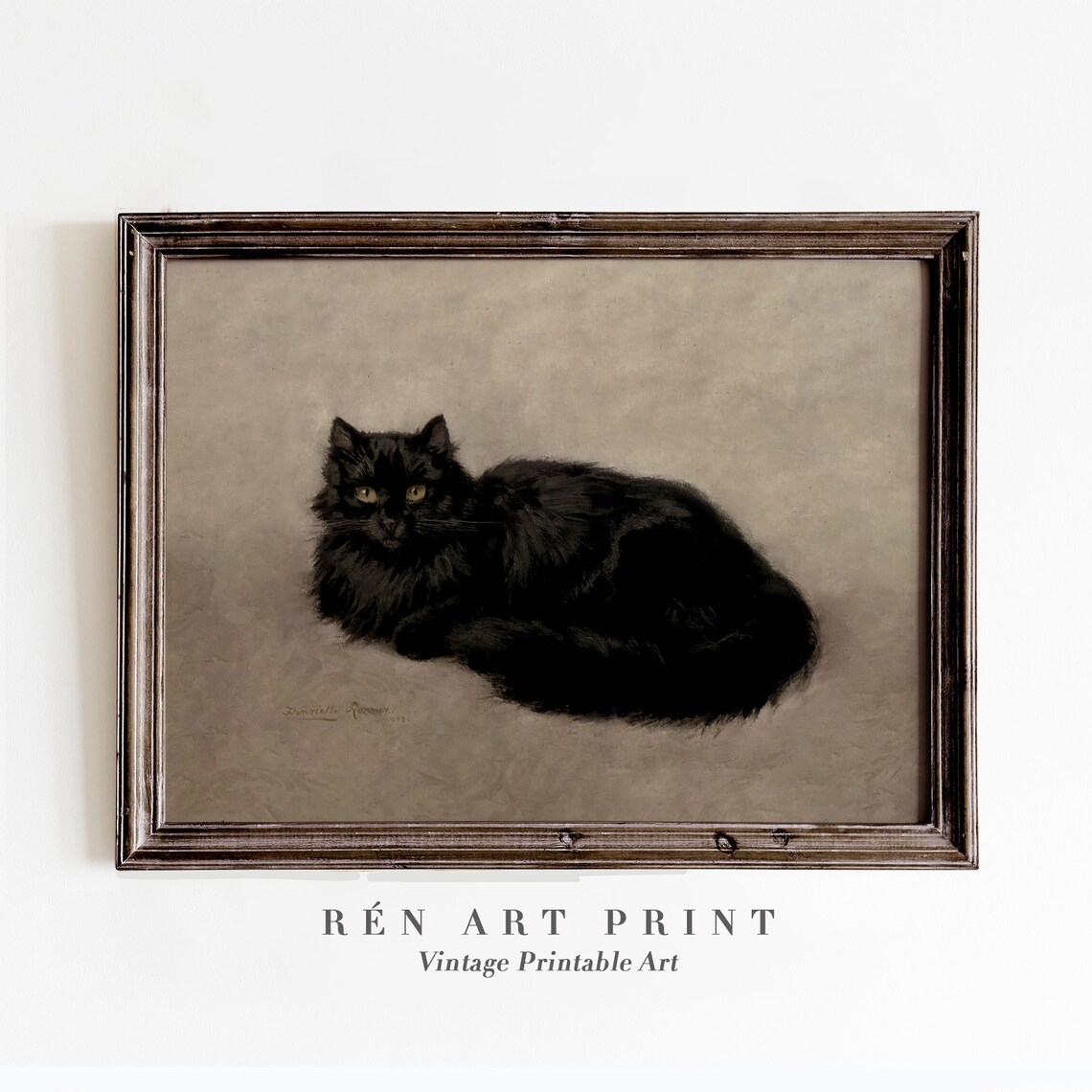 Vintage Black Cat Halloween Dark Academia Art Print