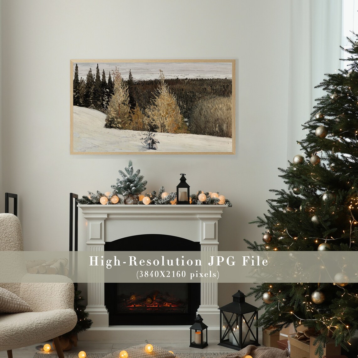 Snowy Forest Edge with Winter Conifers Vintage Frame TV Art Poster - Image 2