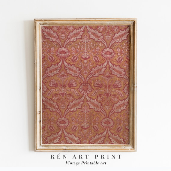 Vintage Textile Wall Art, Antique Tapestry Pattern Print