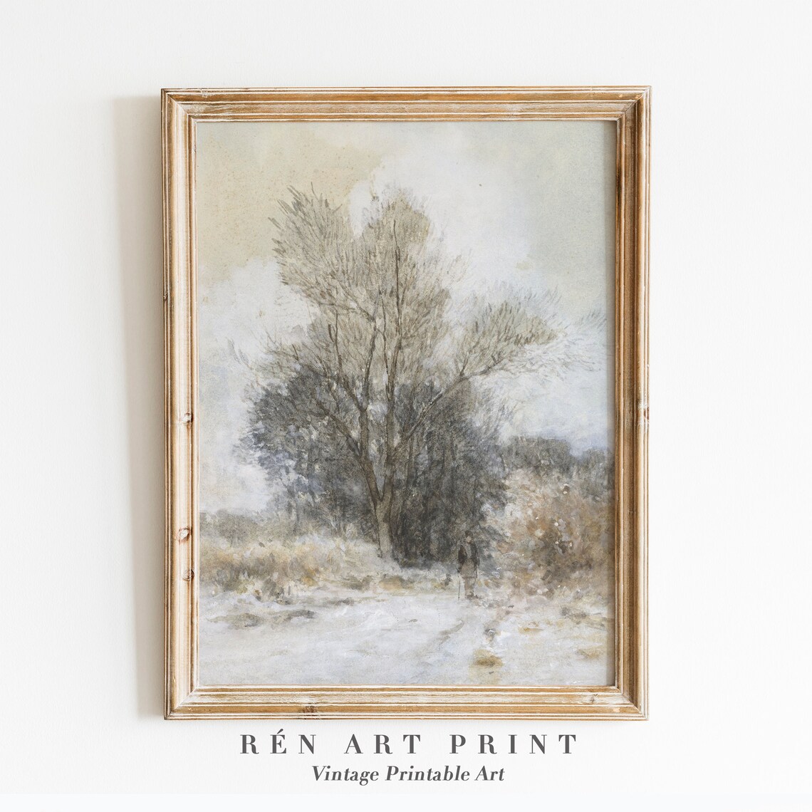 Vintage Winter Landscape Art Print, Neutral Country Scenery