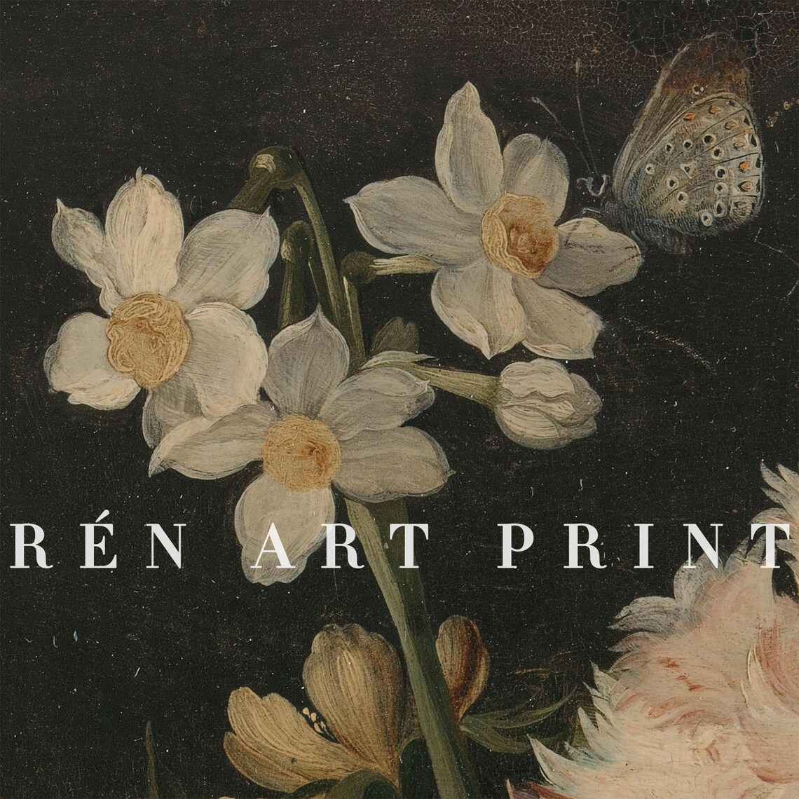 Moody Floral Vintage Flower Painting Art Print - Image 2
