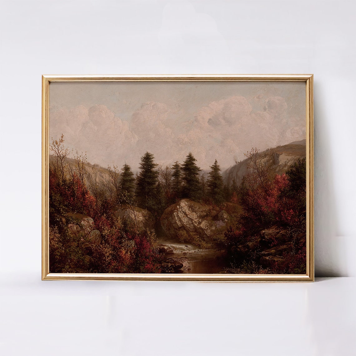 Autumn Mountain Gorge with Stream Fall Foliage Landscape Art Poster - Image 2