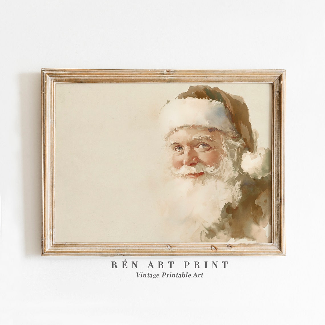 Classic Santa Claus Portrait Neutral Beige Vintage Christmas Print