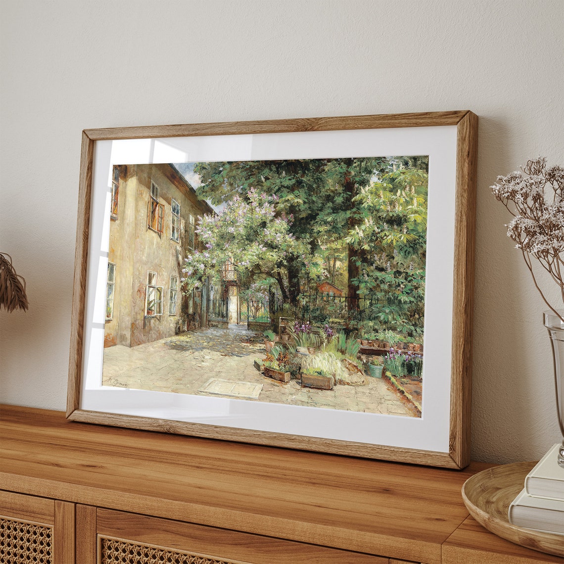 Spring Village Courtyard Vintage Blooming Tree Old Town Garden Poster - Image 3