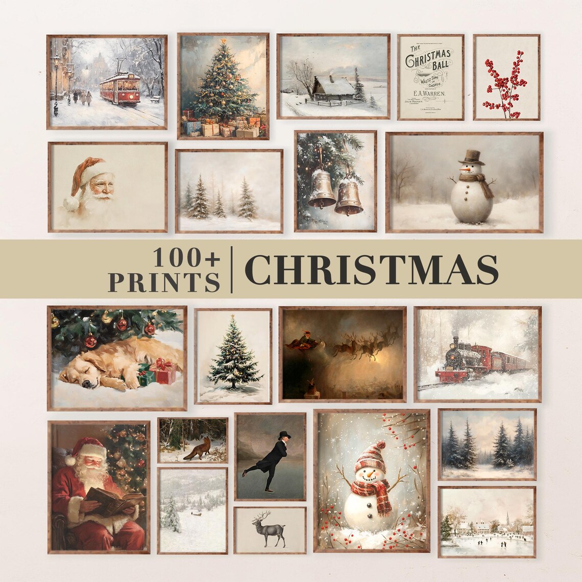 Christmas Gallery Wall Prints, Vintage Holiday Set