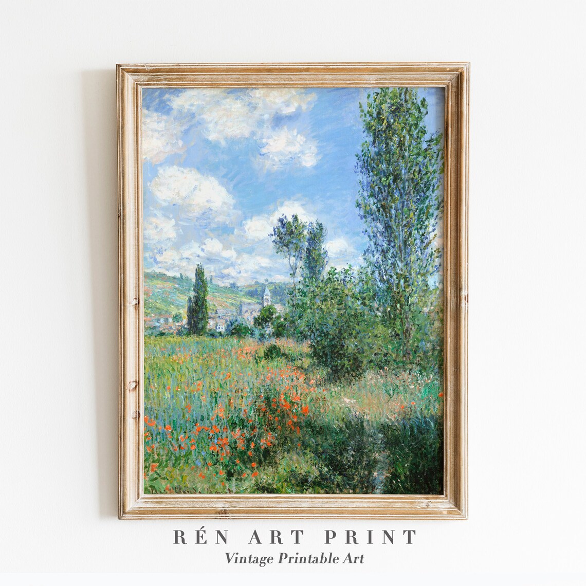 Vintage Spring Landscape Art Print, Wildflower Field