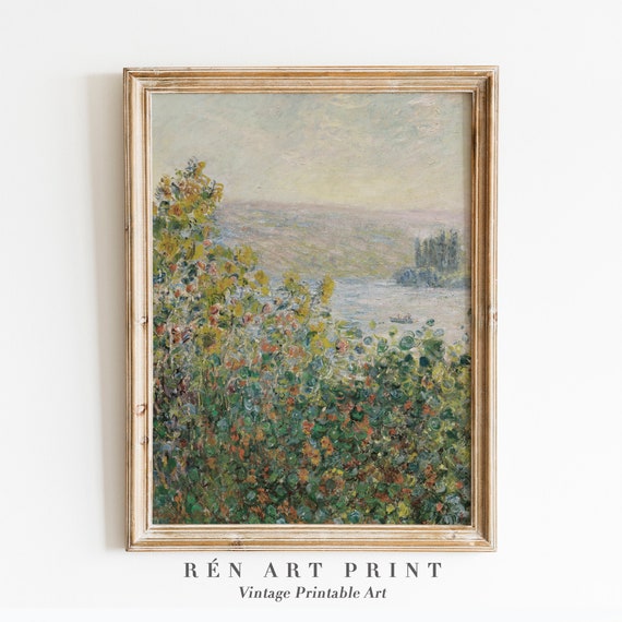 Vintage Wildflower Landscape Art Print, Farmhouse Style