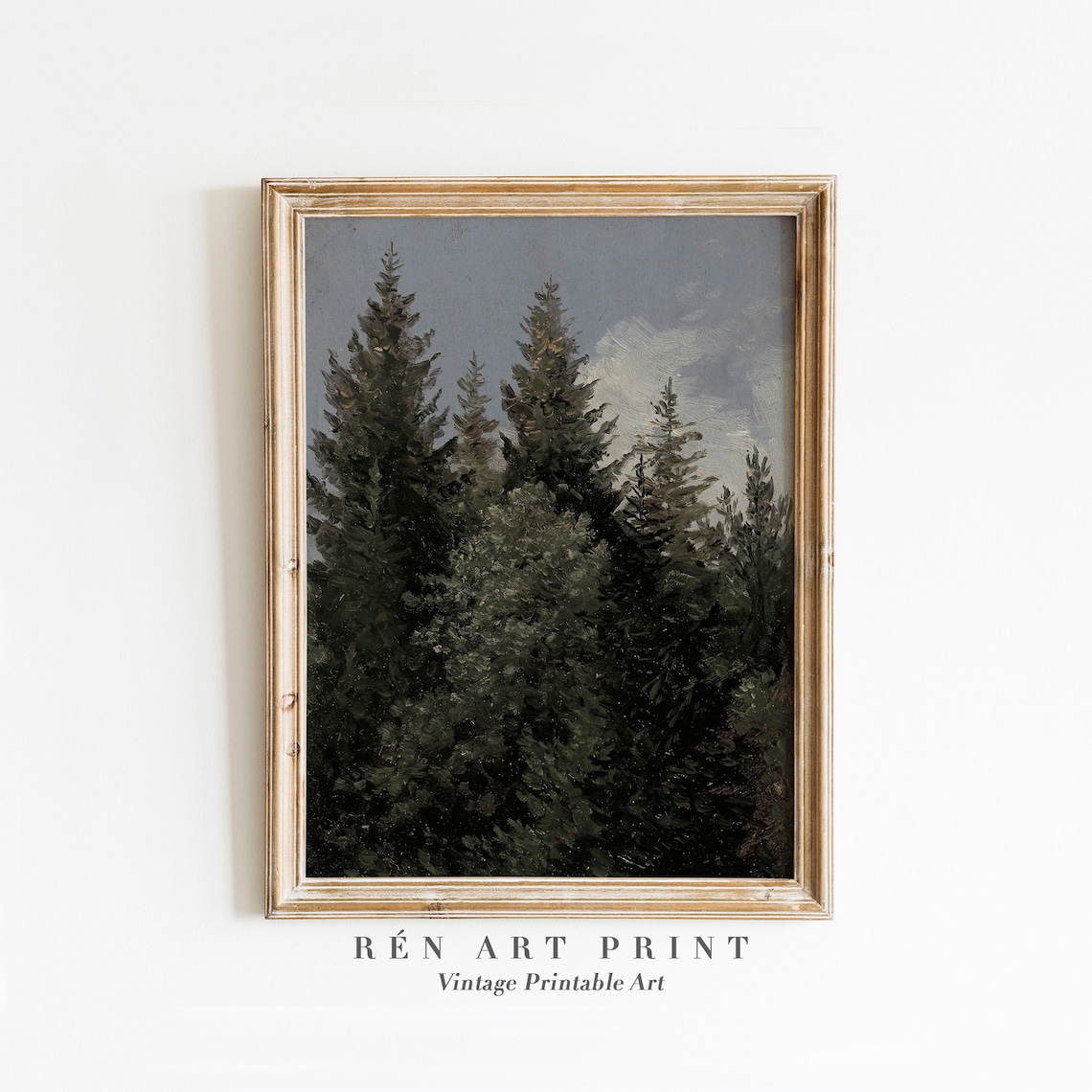 Dark Moody Pine Trees Vintage Oil Painting Evergreen Art Print