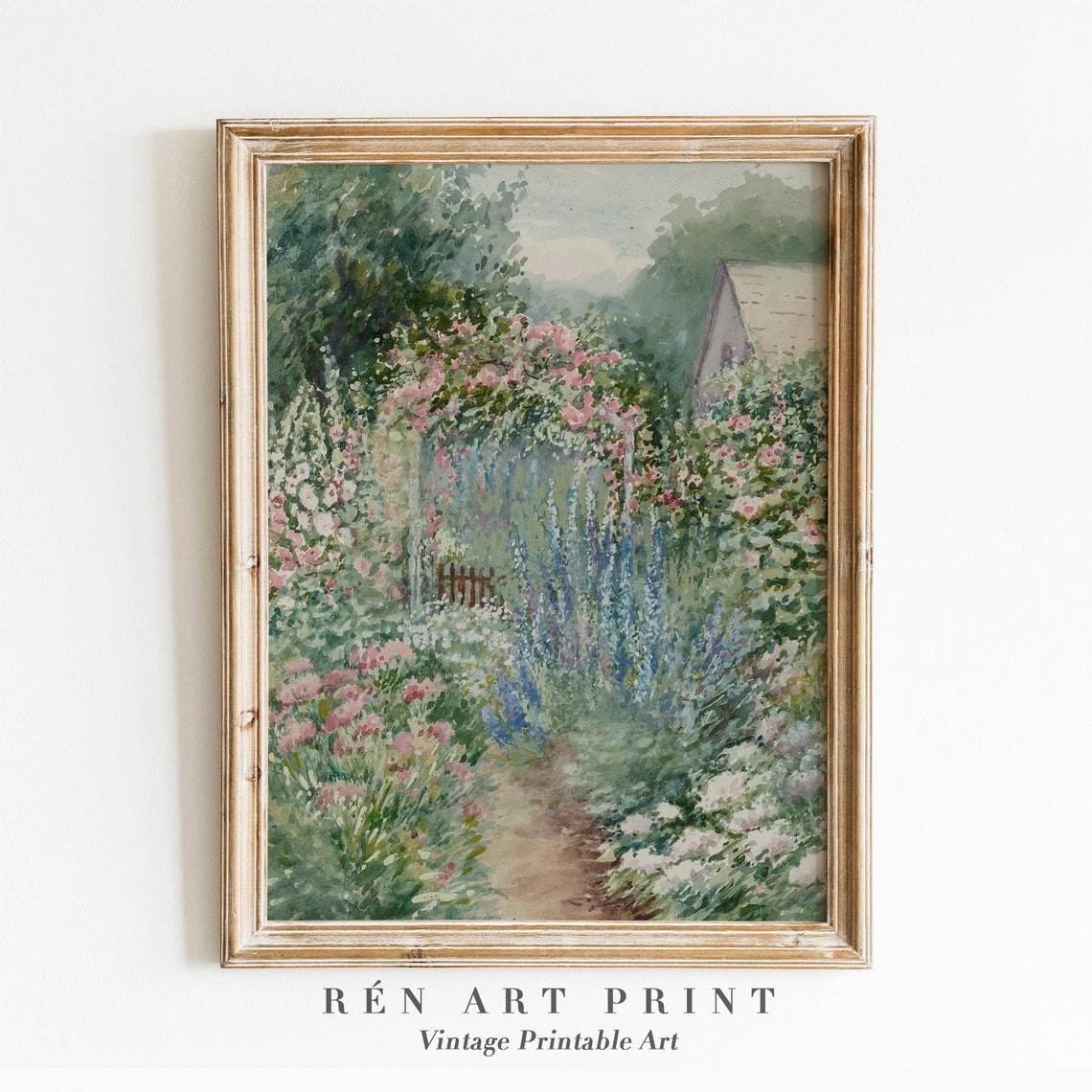 Antique Summer Print Vintage Landscape Painting Farmhouse Wall Art Summer Garden Painting Country Decor Flower Garden Art