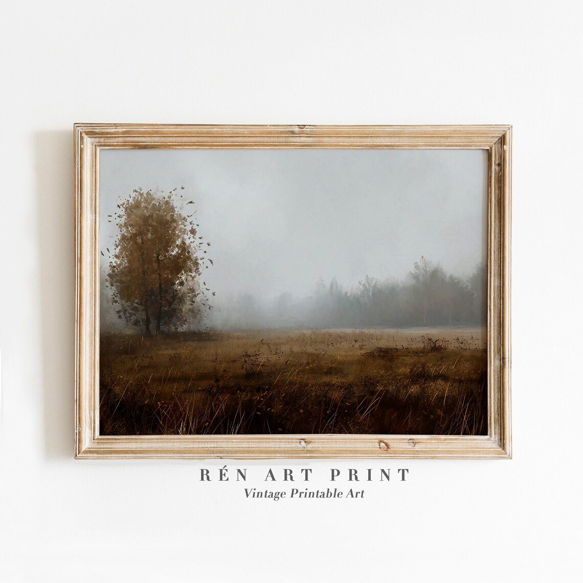 Moody Fall Decor, Vintage Misty Landscape Art Print