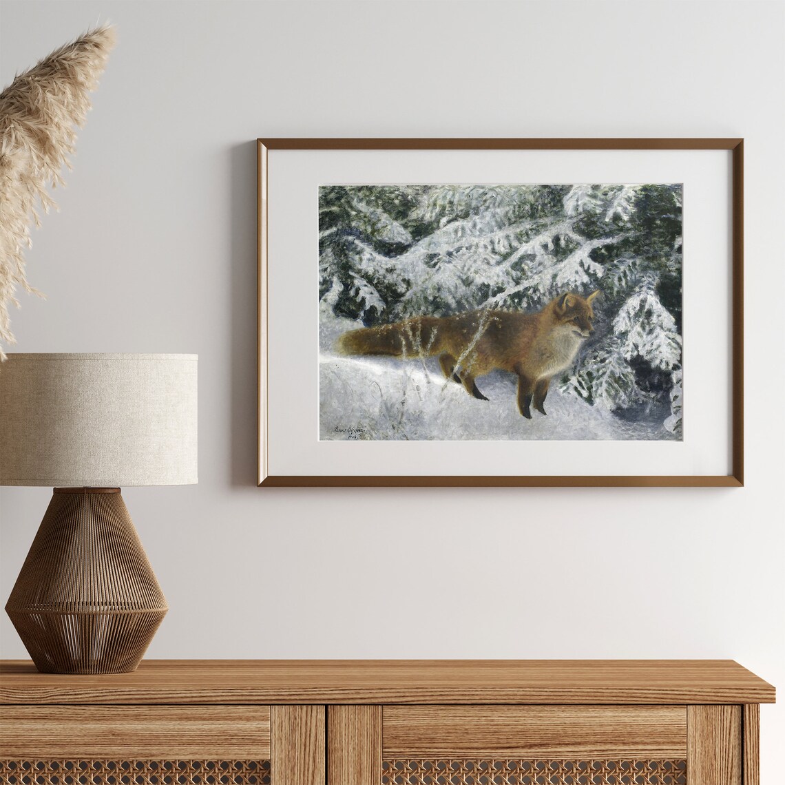 Red Fox in Snowy Forest Vintage Wildlife Oil Painting Winter Poster - Image 2