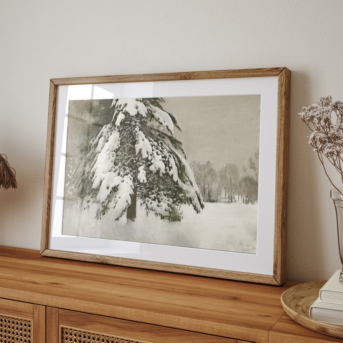 Snow Covered Pine Tree Winter Forest Landscape Vintage Wall Art - Image 2