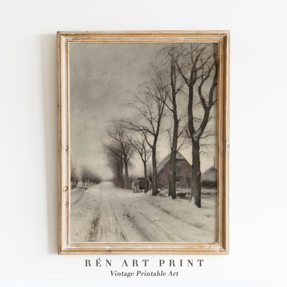 Winter Landscape Painting, Snowy Country Scenery Art Print