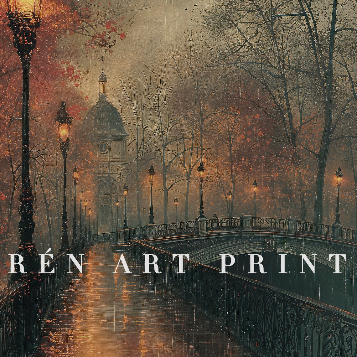 Rainy Autumn City Painting, Vintage Farmhouse Art Print - Image 3