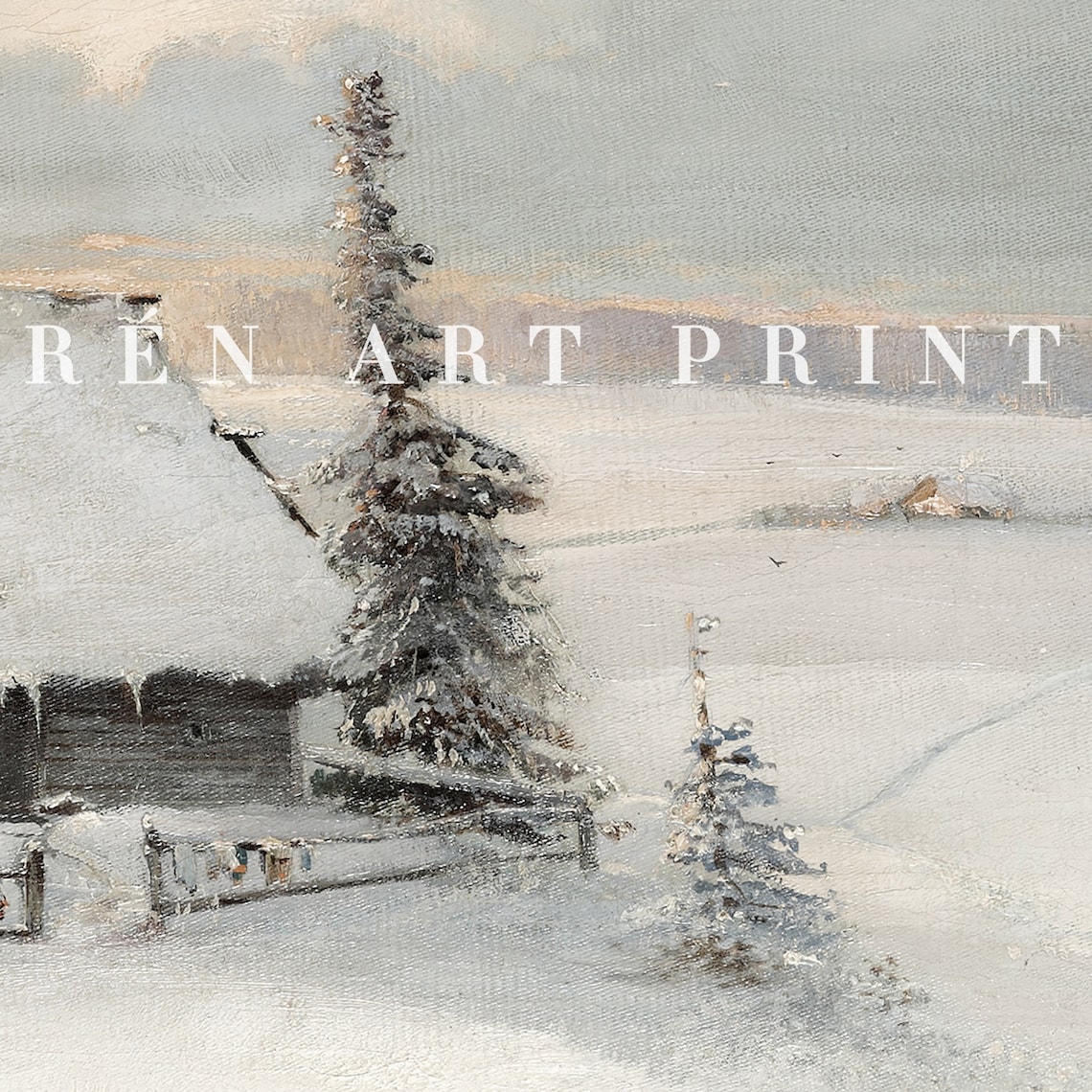 Vintage Winter Painting Print, Rustic Christmas Landscape - Image 3
