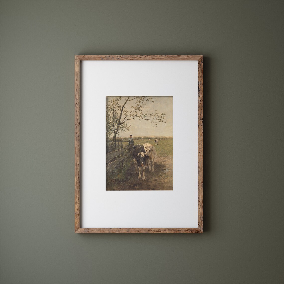 Antique Cow Print Vintage Country Landscape Art Print - Image 2