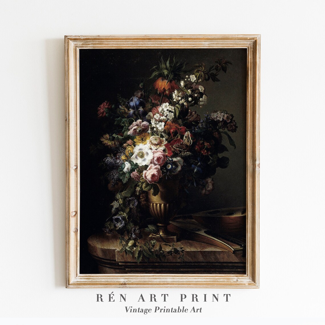 Dark Flower Painting, Vintage Botanical Art Print