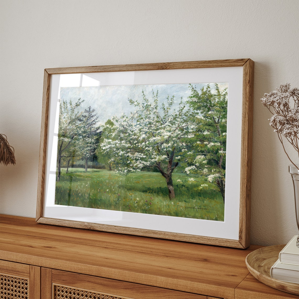 Spring Orchard Blooming Apple Trees Meadow Landscape Art Poster - Image 3
