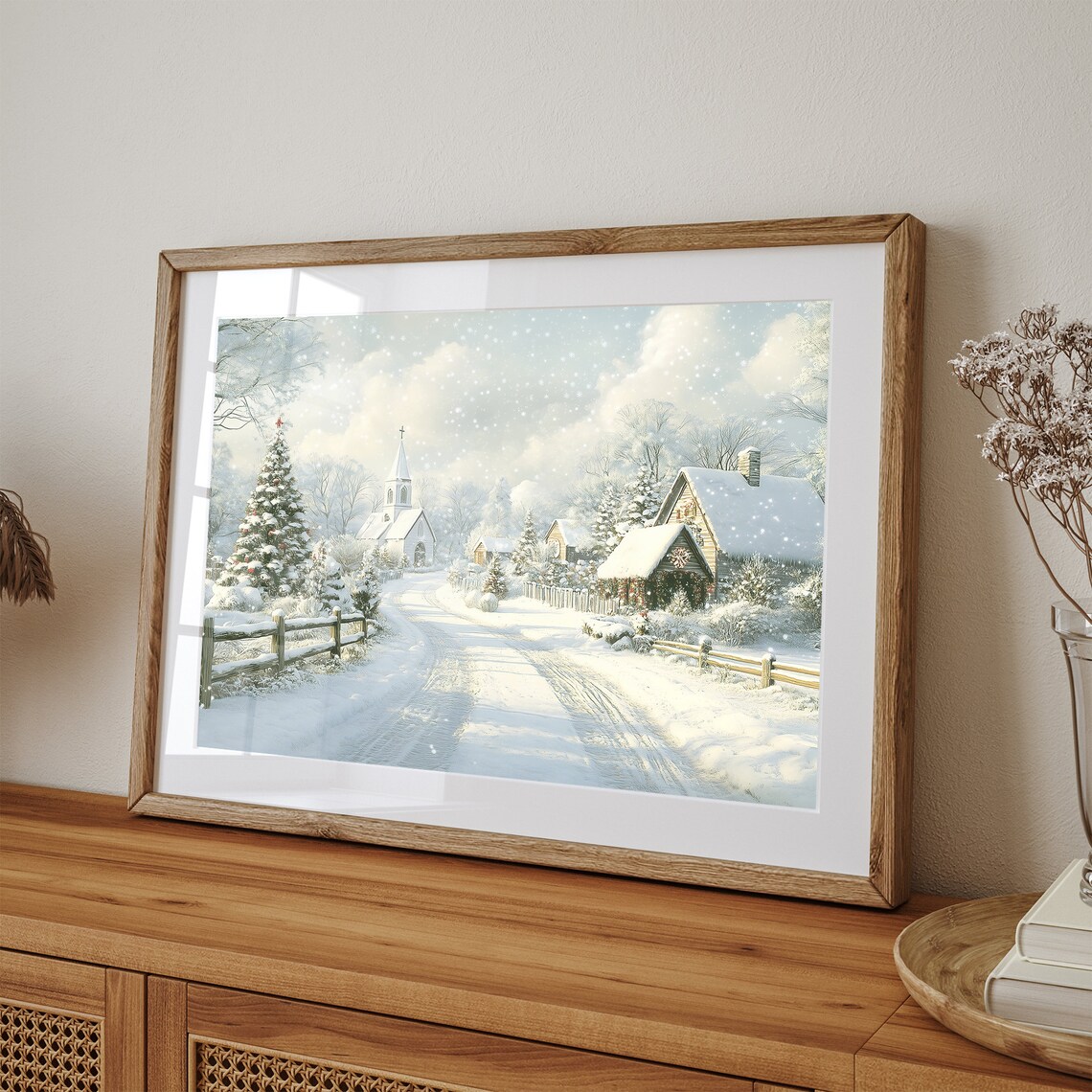Vintage Christmas Village Art Print, Farmhouse Winter - Image 2