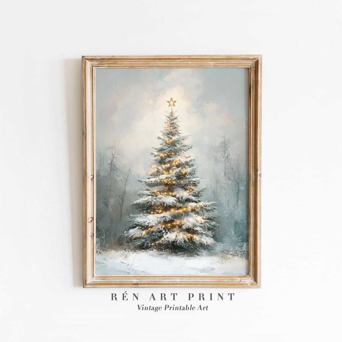 Christmas Tree Vintage Winter Art Print, Rustic Holiday