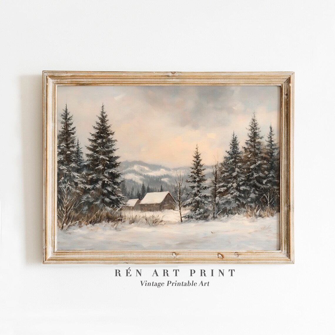 Vintage Winter Print, Rustic Christmas Landscape