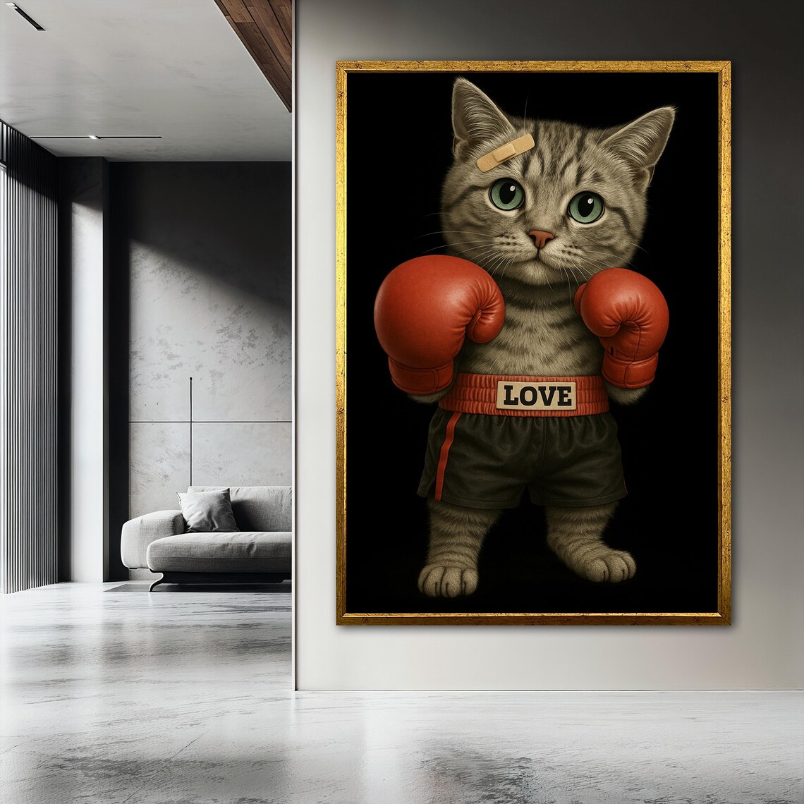 Boxer Cat Painting, Funny Animal Art Poster - Image 3