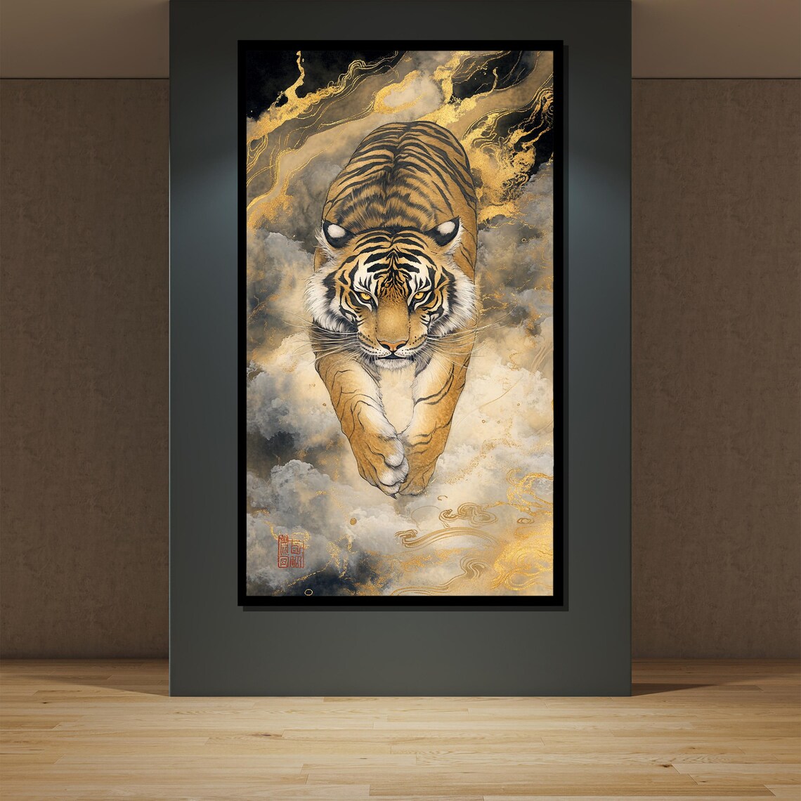 Majestic Tiger Painting, Asian Style Jungle Decor - Image 2