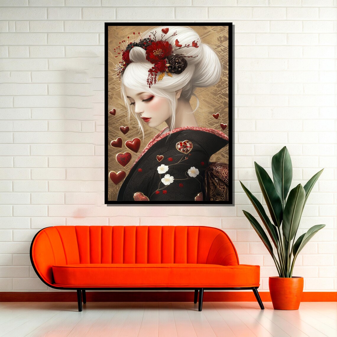 Romantic Japanese Woman, Elegant Asian Love Decor - Image 2