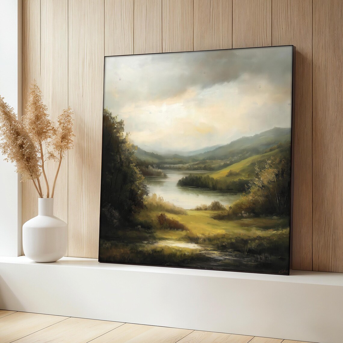 Landscape Nature Painting, Rustic Home Decor