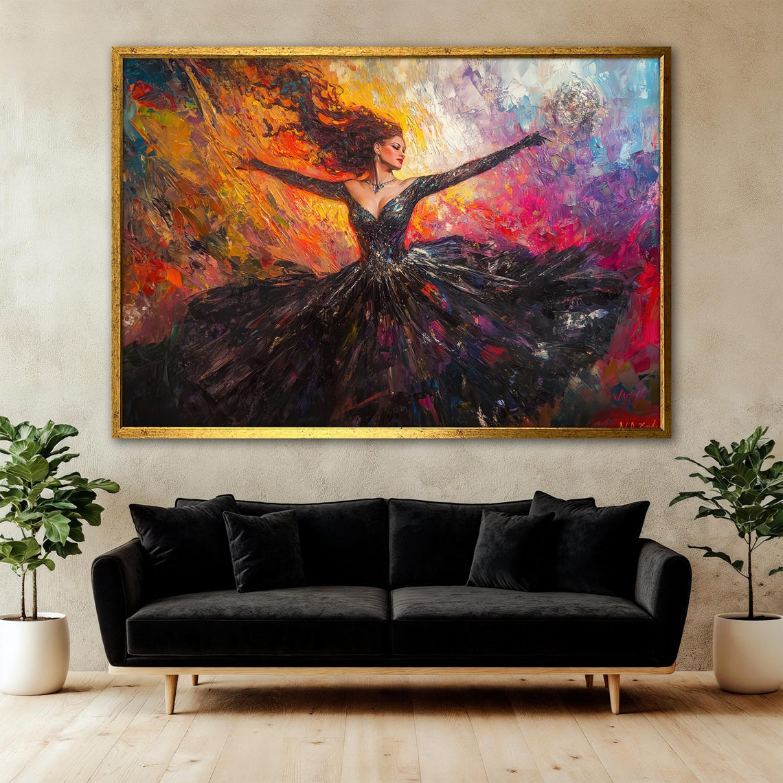 Colorful Elegant Woman Painting Black Dress Ballerina Wall Art For Living Room Ballerina Art Decor Modern Dance Artwork Gift Idea - Image 3