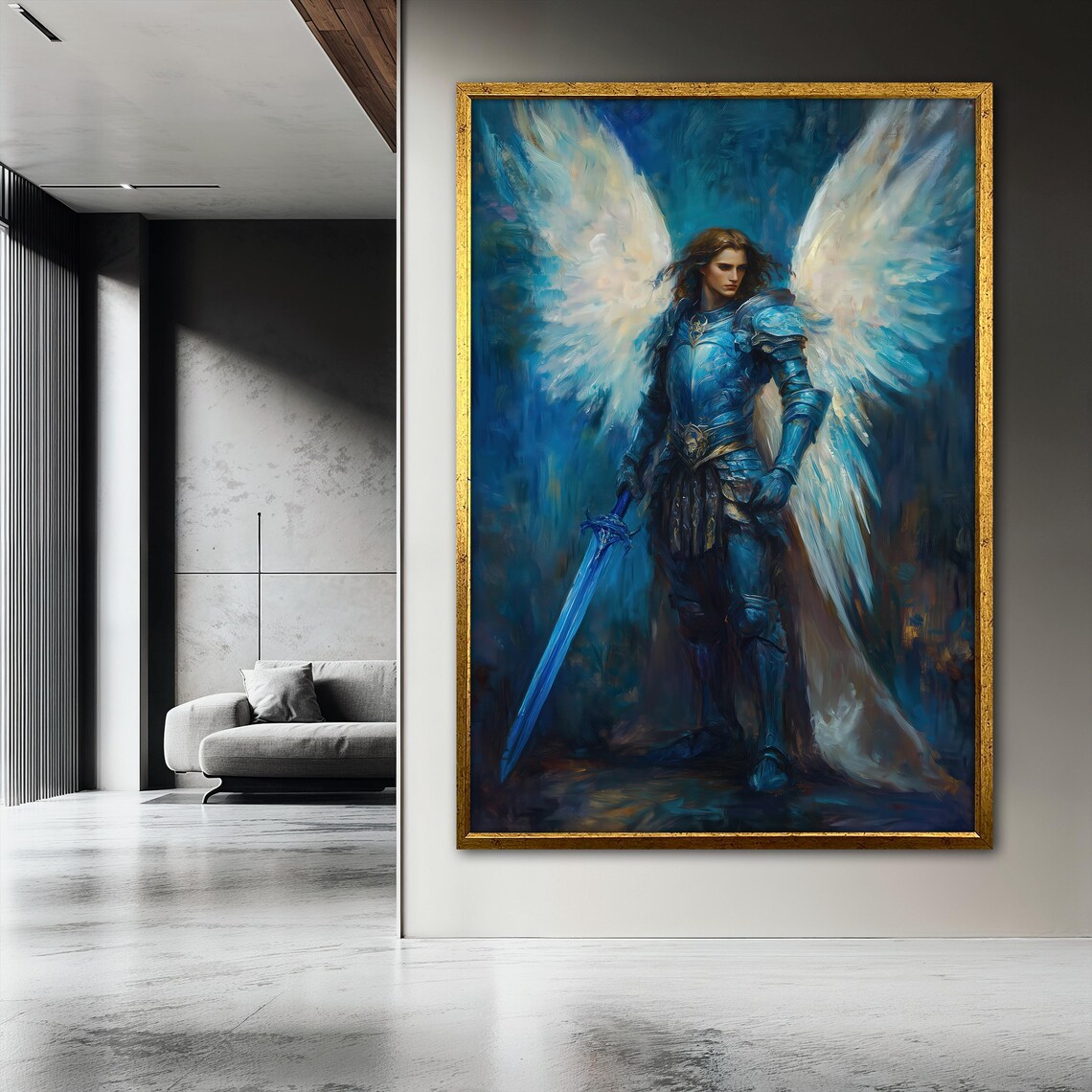 Archangel Warrior Painting, Fantasy Guardian Decor - Image 3