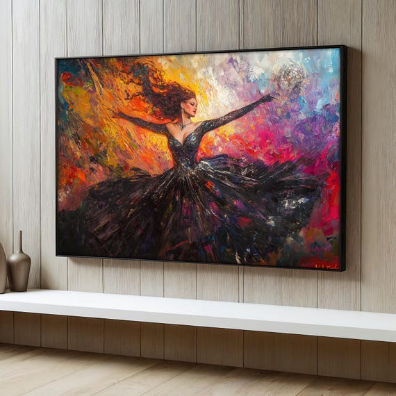 Colorful Elegant Woman Painting Black Dress Ballerina Wall Art For Living Room Ballerina Art Decor Modern Dance Artwork Gift Idea