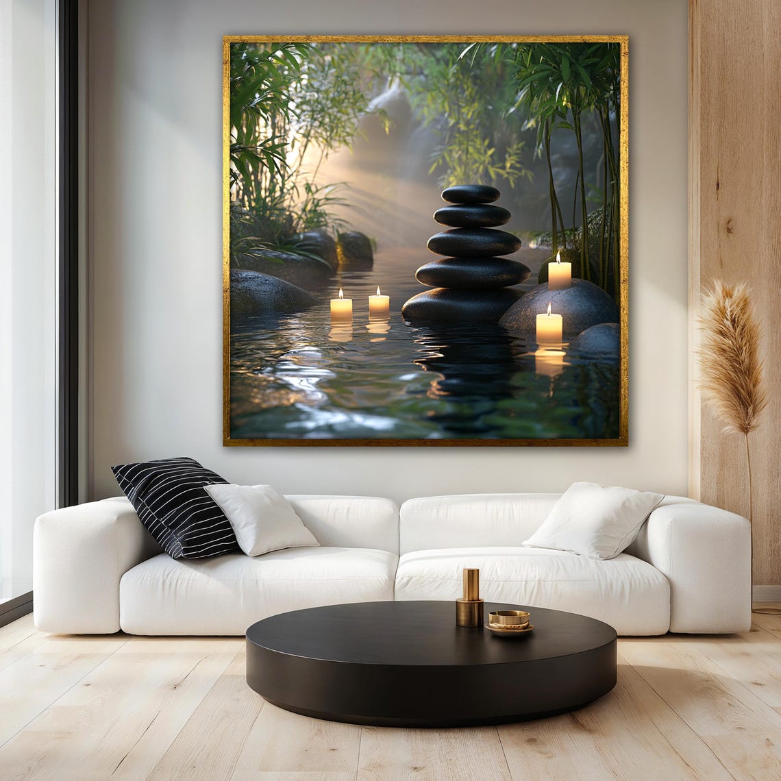 Zen Candlelight Painting, Tranquil Bamboo And Stones Art Print - Image 3