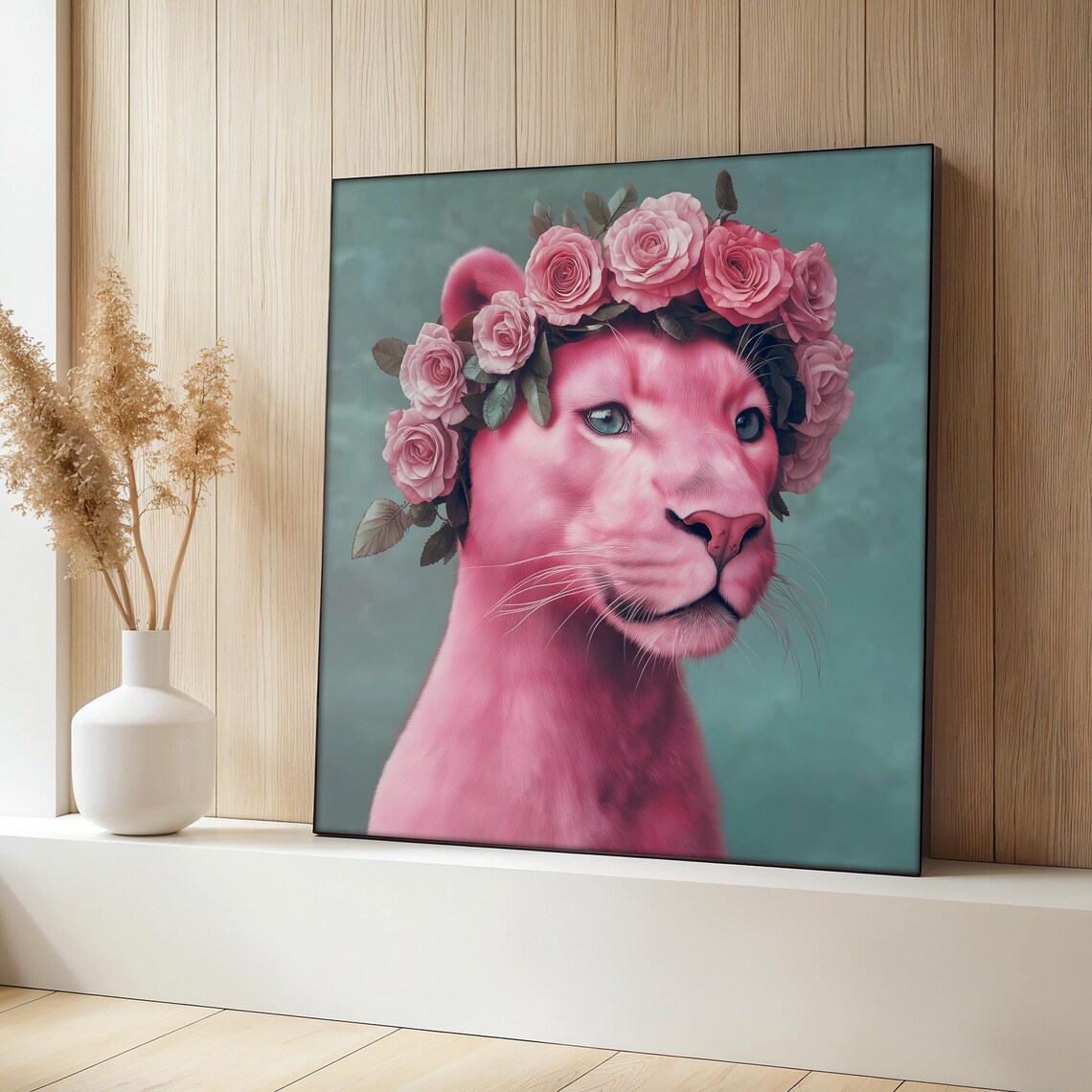 Pink Panther Painting, Cute Jungle Cat Art