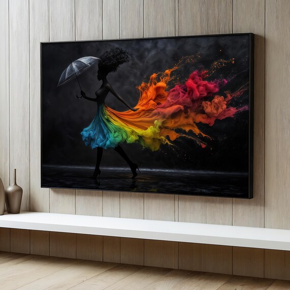 Colorful Woman Painting Silhouette With Rainbow Dress Modern Wall Art Office Decor Abstract Home Decor Unique Gift Idea