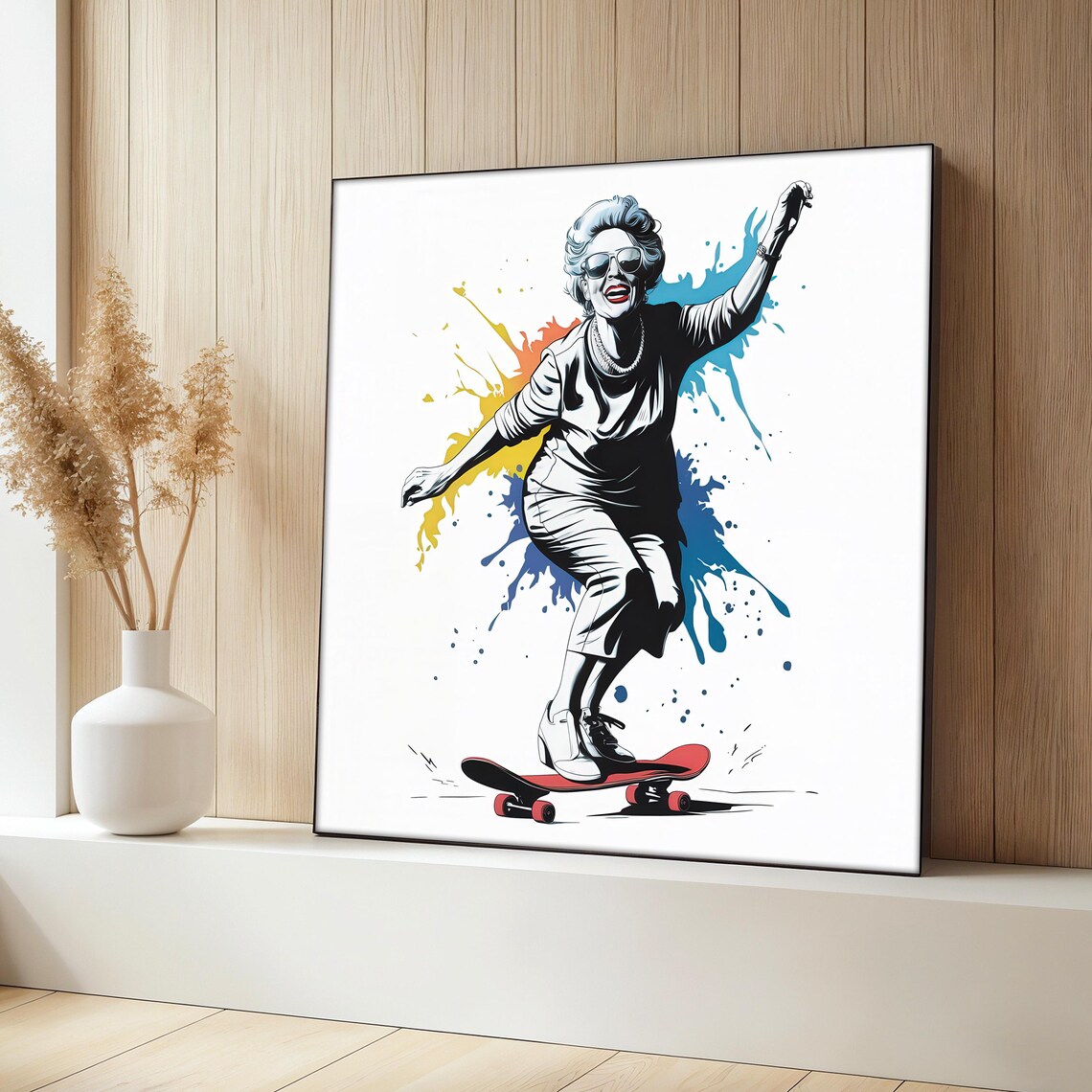 Skater Grandma Painting, Funny Street Style Gift