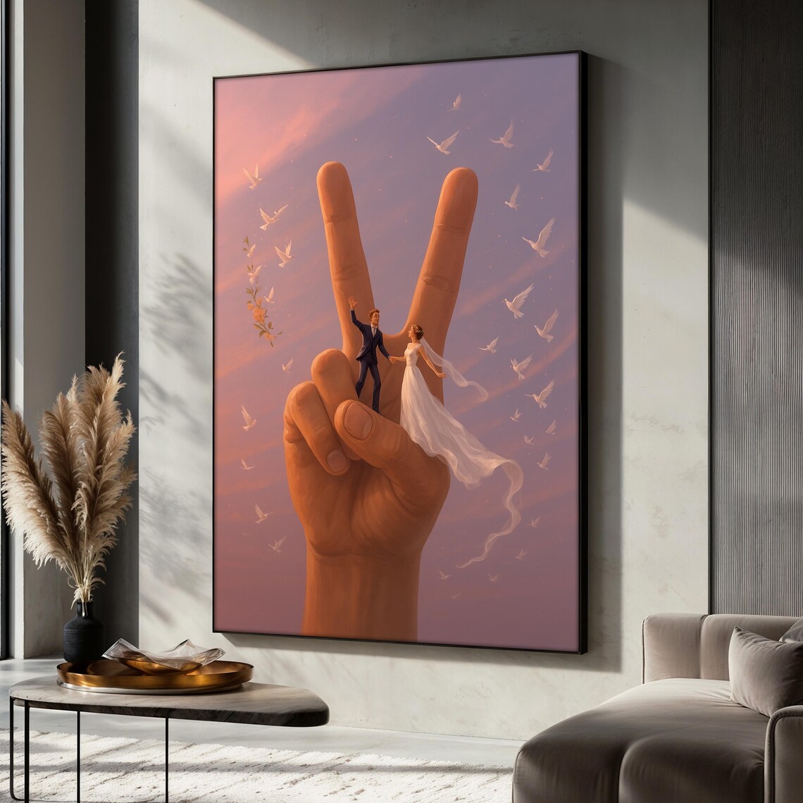 Wedding Couple Painting, Surreal Romantic Scene