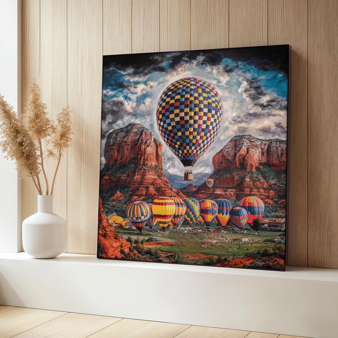 Hot Air Balloon Painting, Colorful Landscape