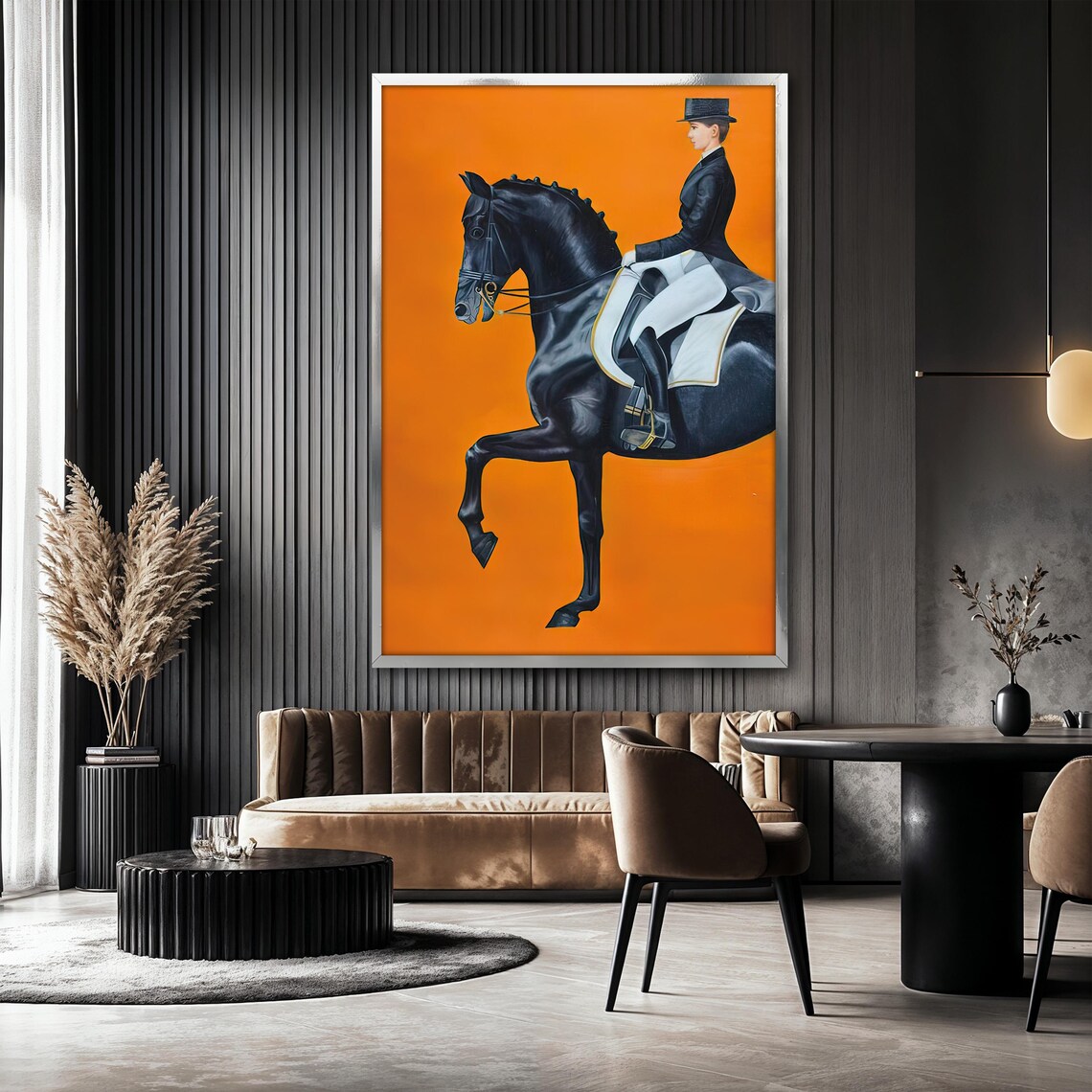 Elegant Equestrian Painting Woman On Black Horse Wall Art Luxury Home Decor Living Room Decor Stylish Gift For Horse Lovers - Image 2