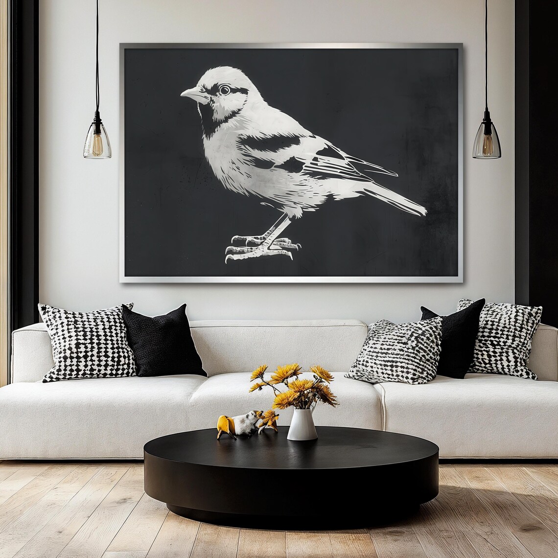 Black And White Bird Painting, Minimalist Nature Decor - Image 2