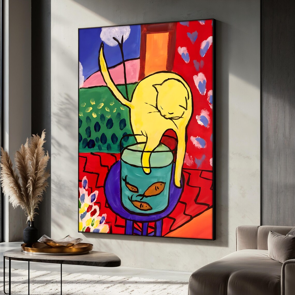 Cat And Goldfish, Matisse-Inspired Animal Art Print