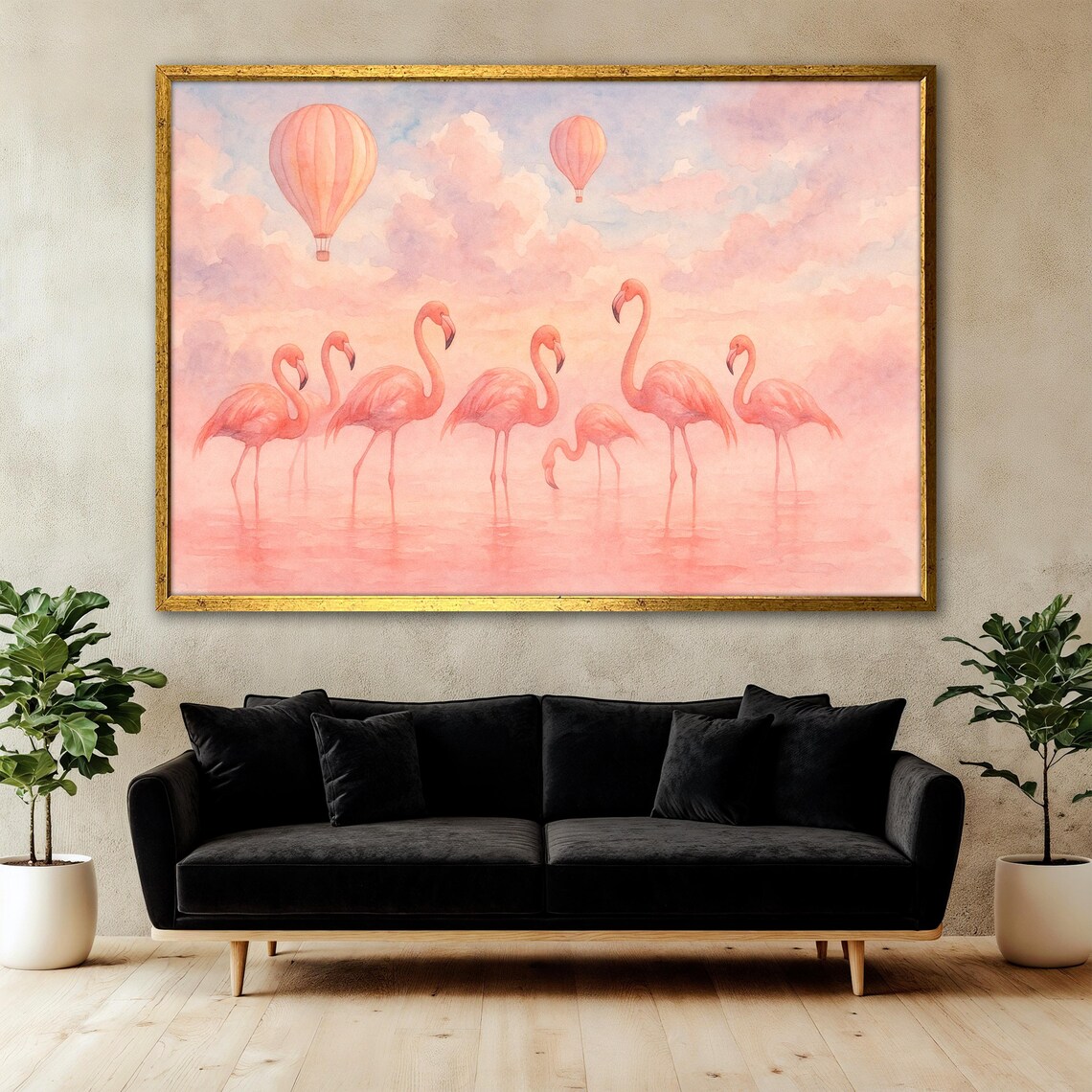 Pink Flamingo Painting With Hot Air Balloons - Image 3