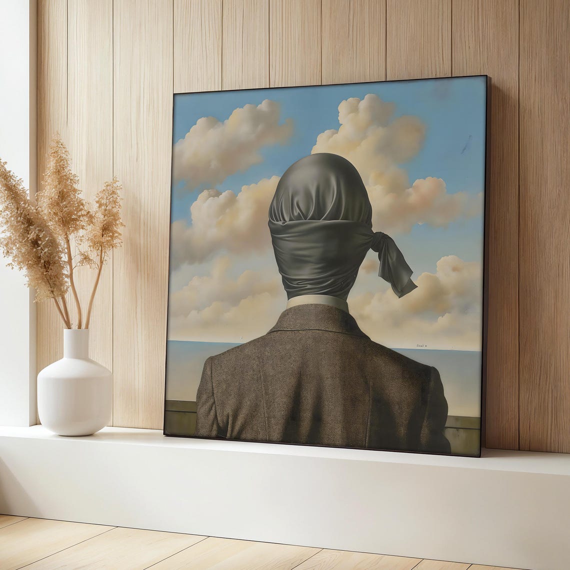 The Happy Donor Painting Ren Magritte Surreal Wall Art Mysterious Man Artwork Unique Gift Idea Conceptual Home Decor