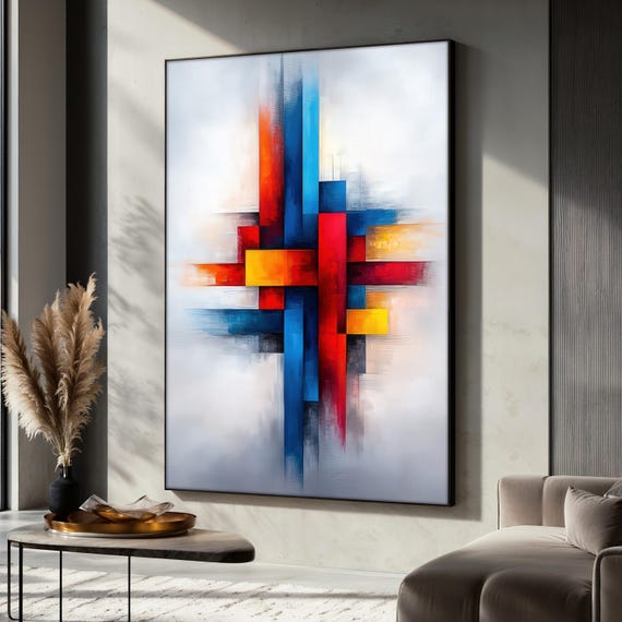 Colorful Abstract Geometric Painting, Modern Shapes