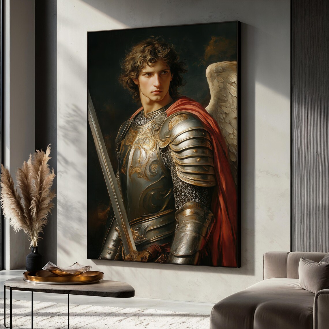 Noble Archangel Painting, Medieval Guardian Art Print