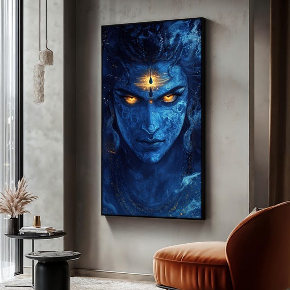 Lord Shiva Painting Third Eye Hindu Wall Art Cosmic Energy Portrait Divine Spiritual Decor Powerful Deity Print Gift Idea