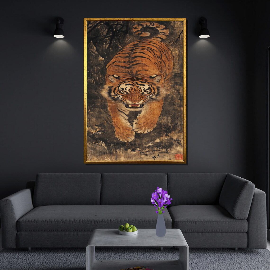 Traditional Japanese Tiger Painting, Vintage Jungle Decor - Image 3